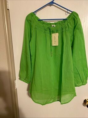 Women’s Bright Green Off-Shoulder Peasant Tunic - Unknown Brand